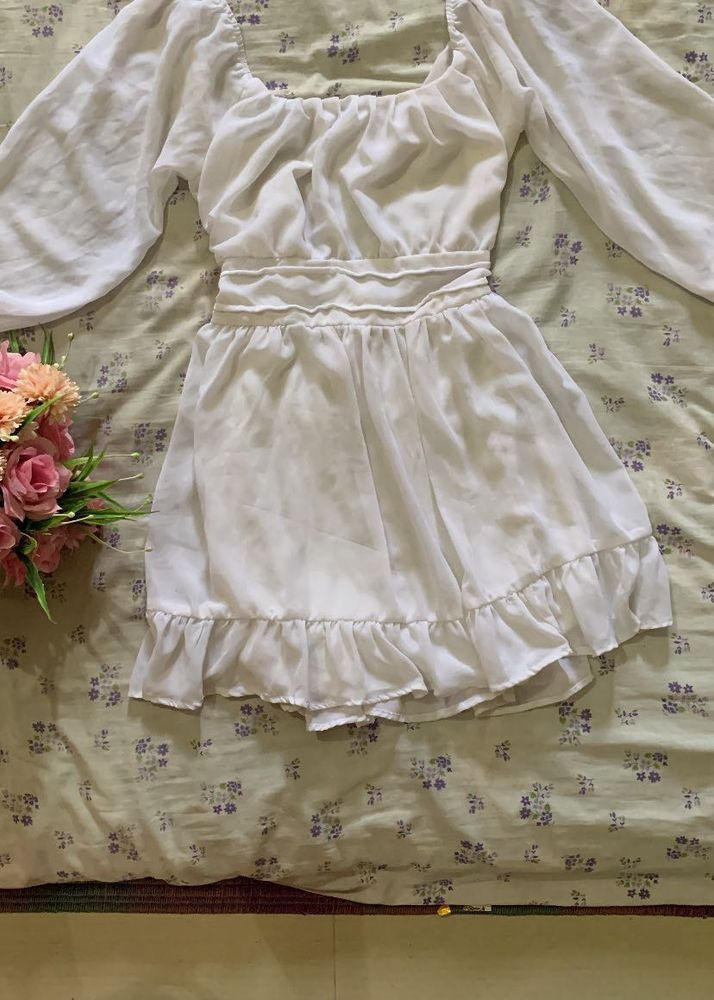 Chic White Puff Sleeve Mini Dress