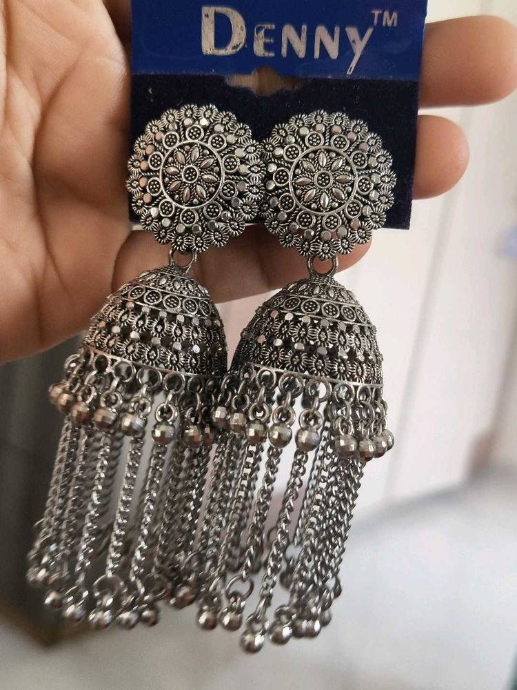 Oxidized Silver Jhumka Earrings
