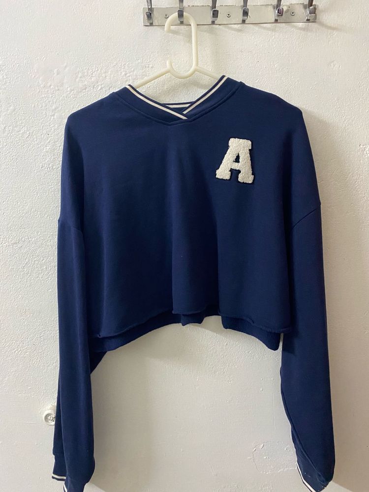 H&amp;M Navy Cropped "A" Letter Sweatshirt
