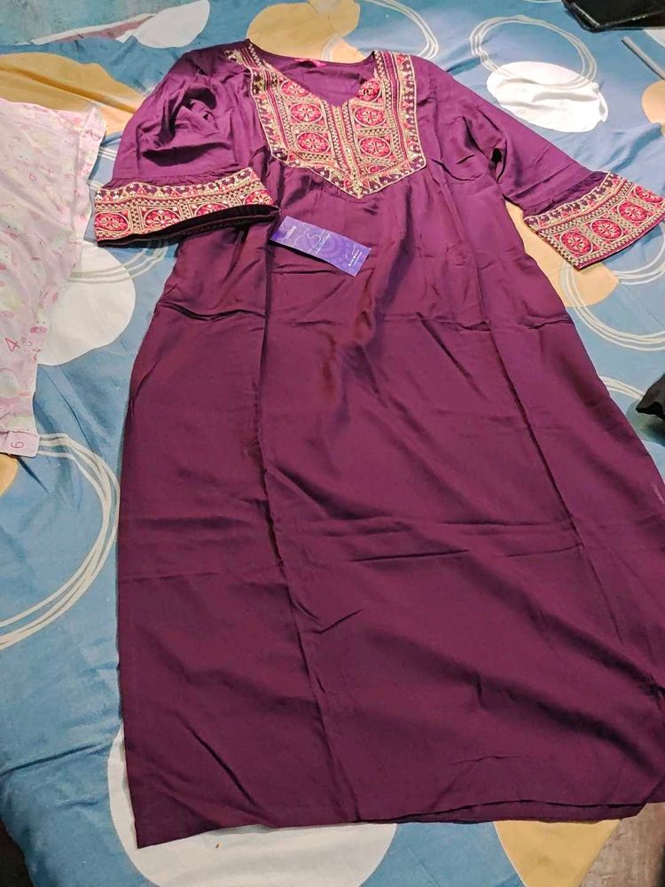 Embroidered Purple Kurta