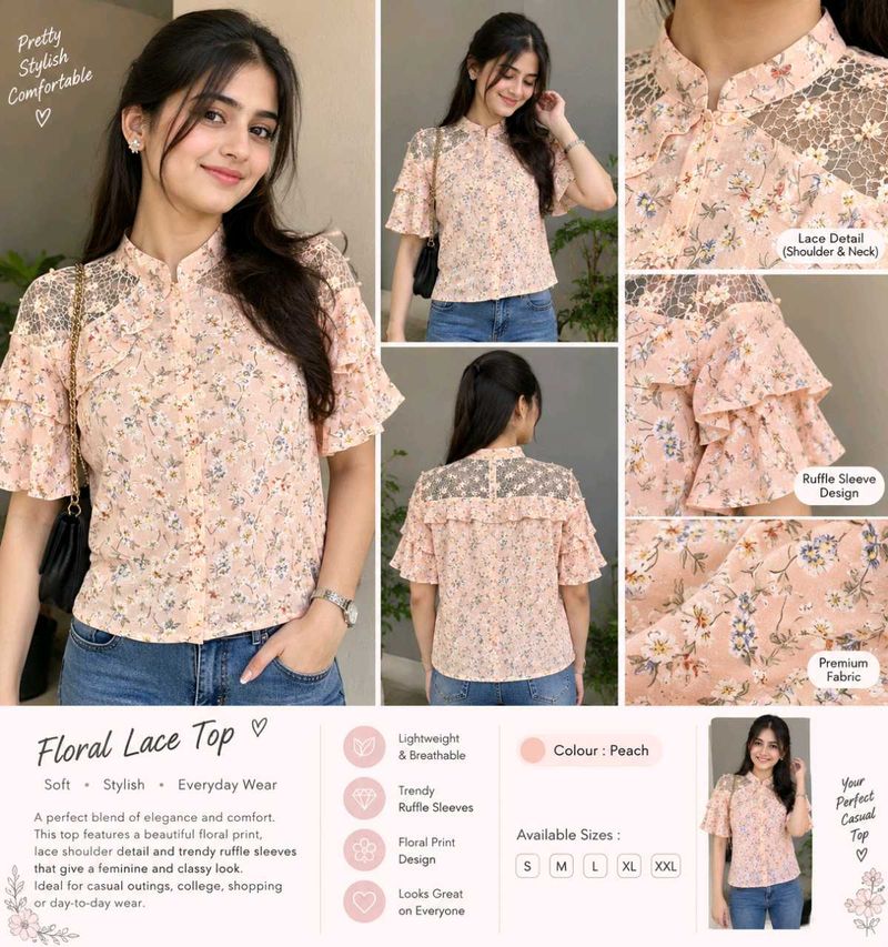 Floral Lace Top Korean xl to