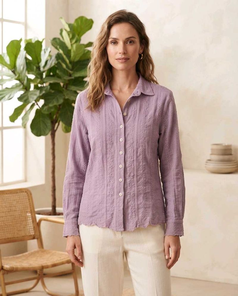Embroidered Lavender Button-Up Shirt