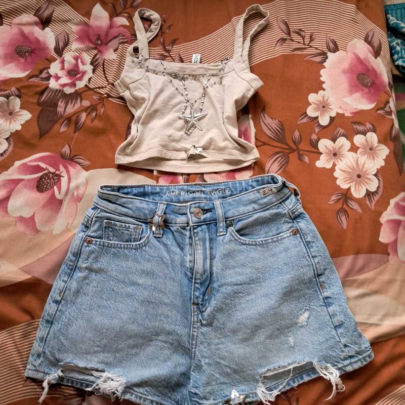 Chic blue Distressed Denim Shorts