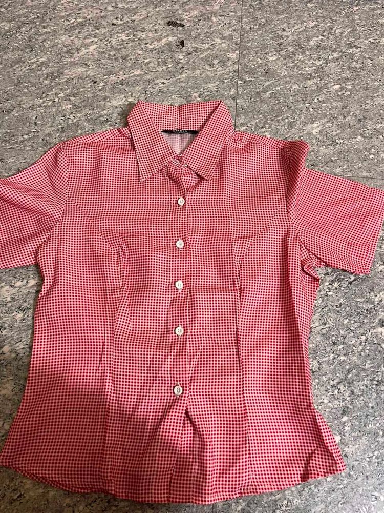 Red Gingham Button-Up Shirt