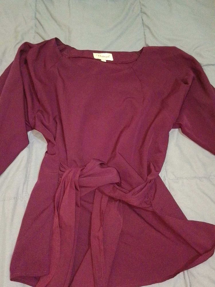 Maroon Tie-Waist Top