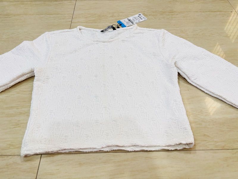 White Textured Long Sleeve Top Zudio