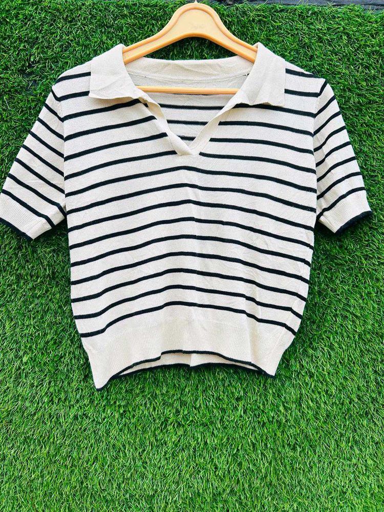 Striped V-Neck Knit Top