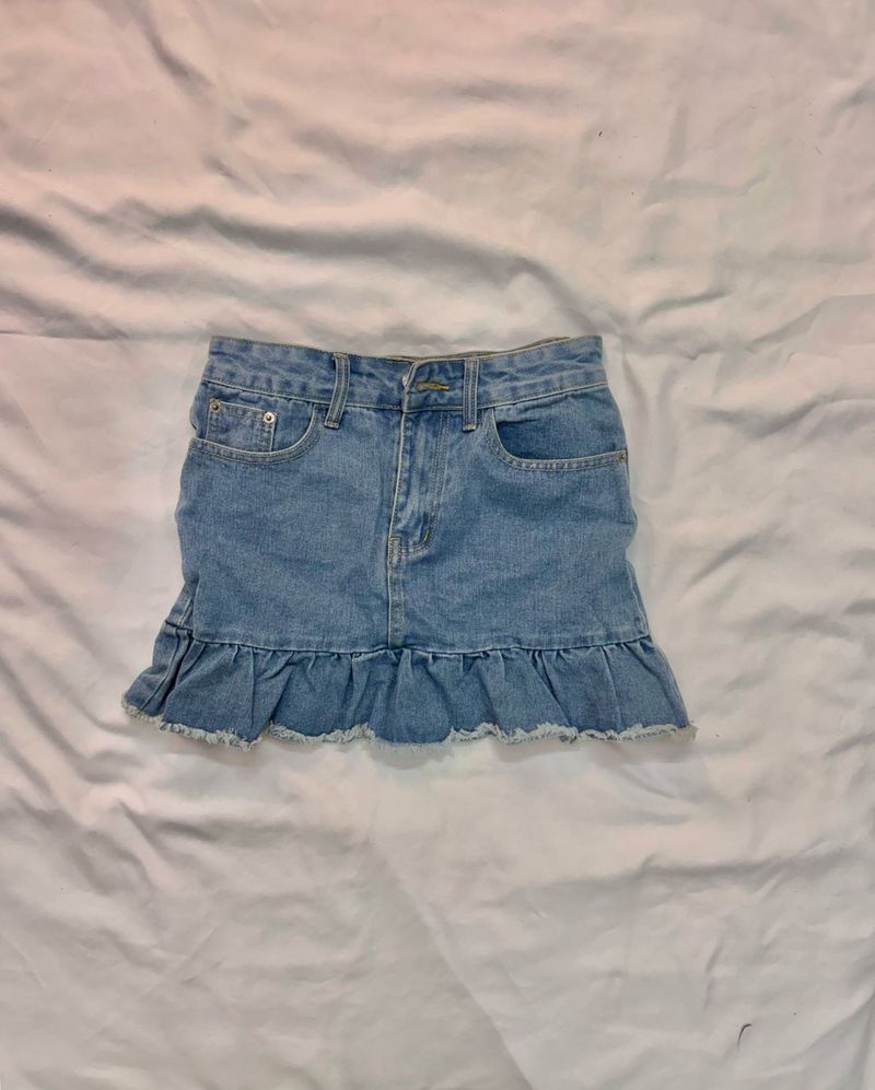 Denim Ruffle Mini Skirt