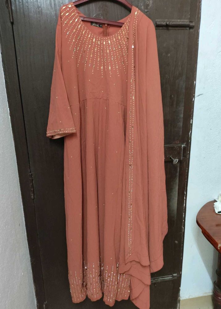 XL Churidar Set With Shawl Red Shade Color