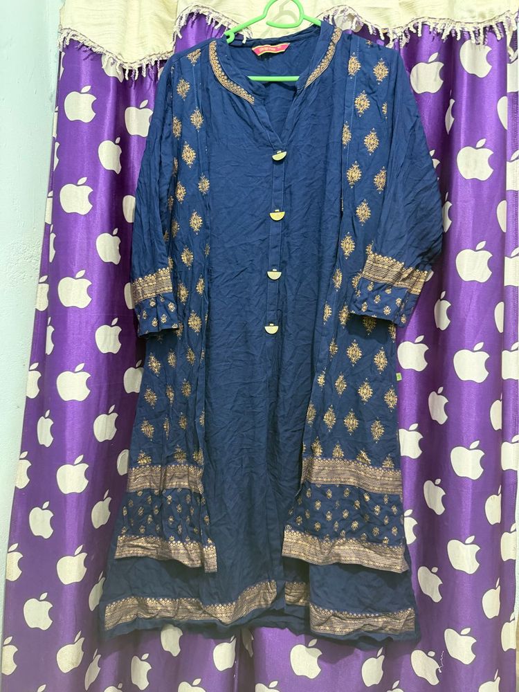 Stylish Navy Blue Kurti with Gold Print