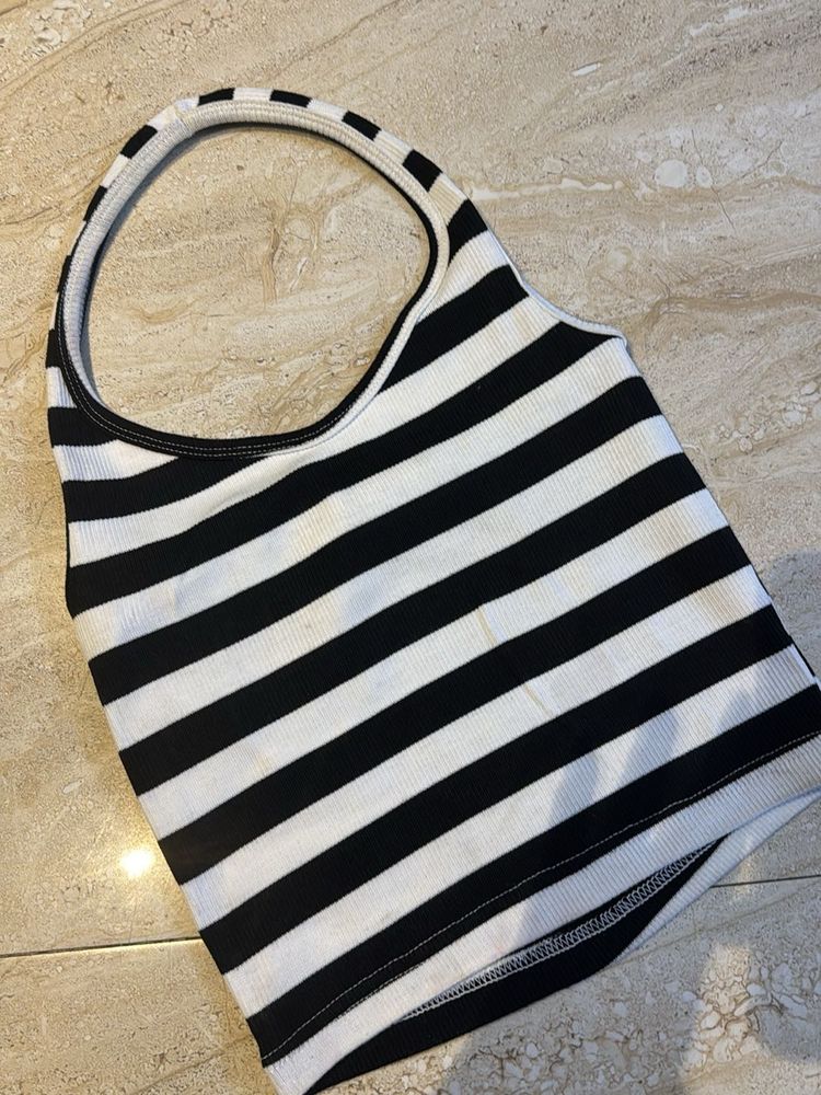 Black &amp; White Striped Halter Top