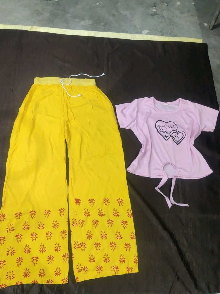 Yellow Palazzo and Pink Top Set