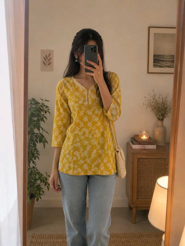 Yellow Floral Print Kurta