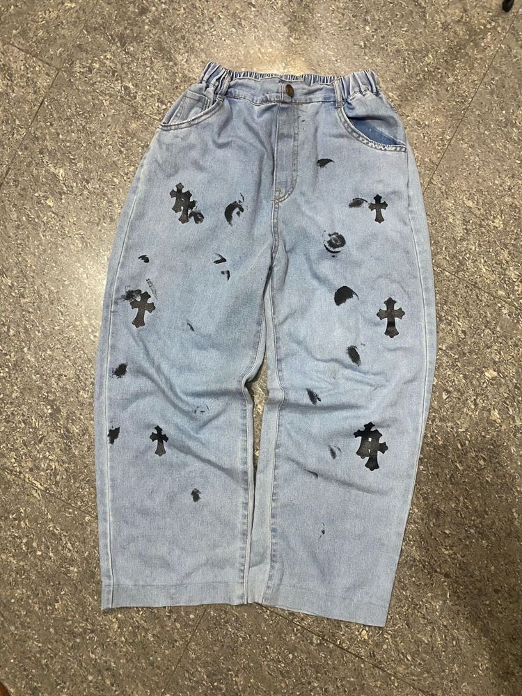 Cross Print Denim Jeans