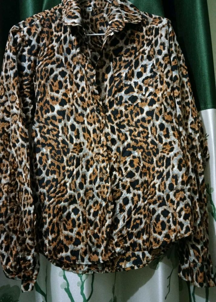 Leopard Print Button-Up Shirt