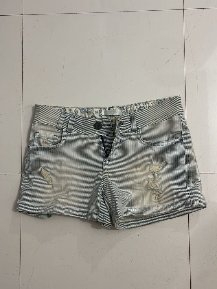 Striped Denim Shorts