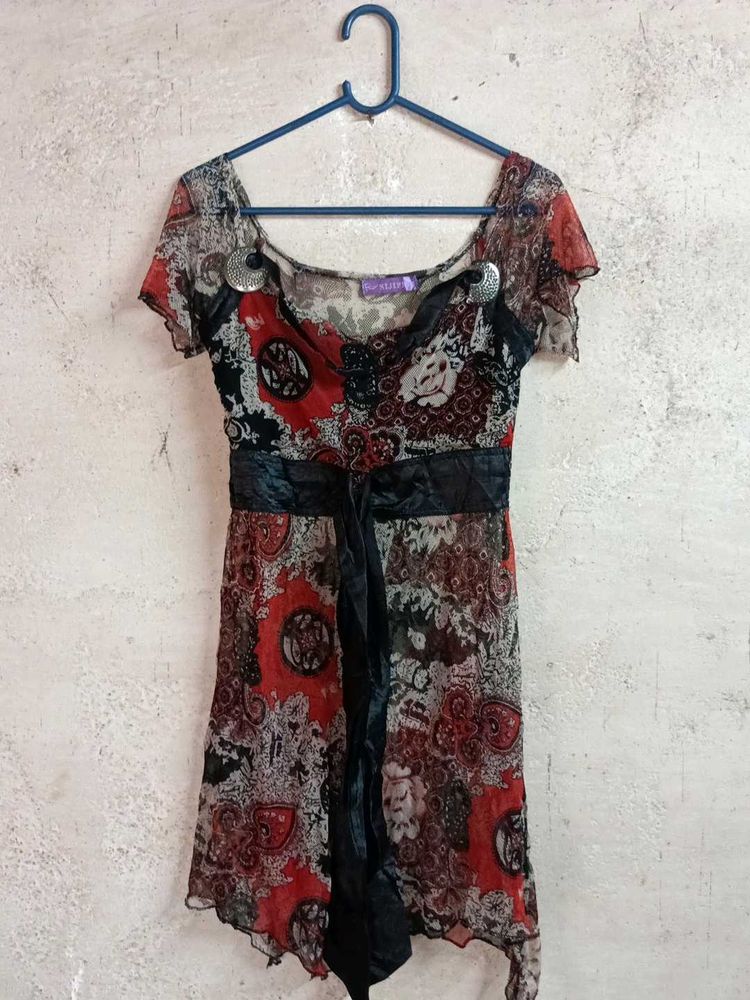 Boho Chic Print Tunic Dress See-through Long