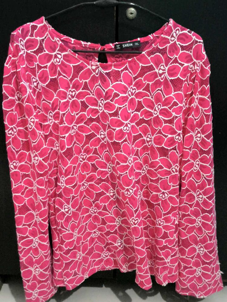 Pink Floral Lace Top