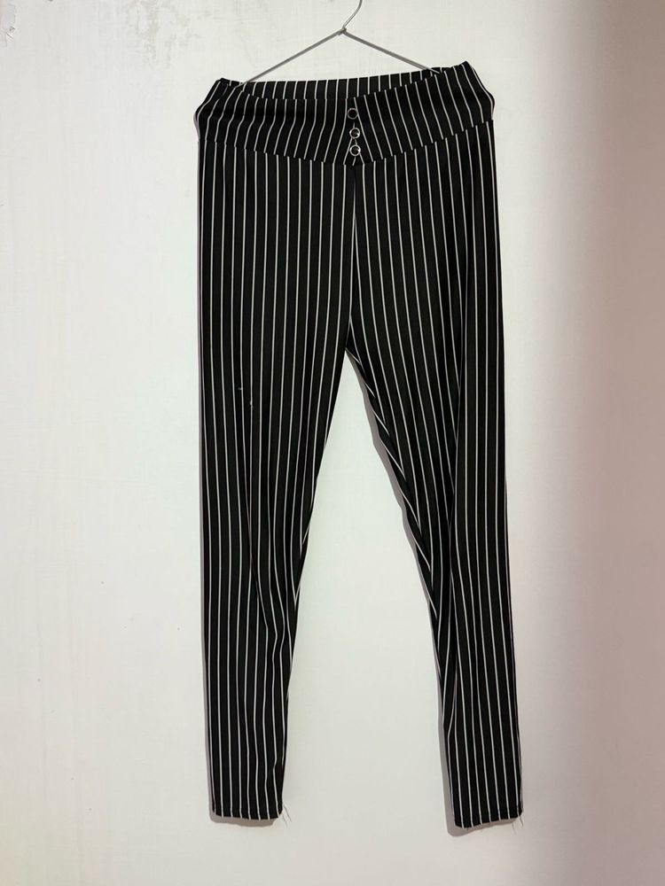 Chic Black Pinstripe High-Waist Pants
