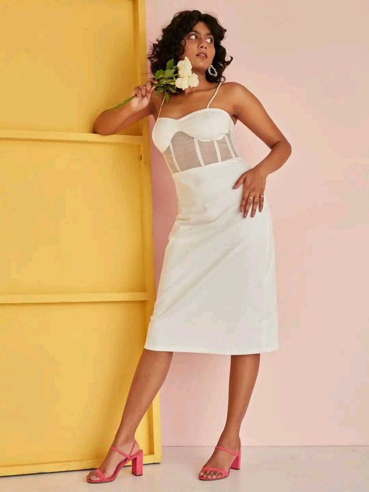 lea clothing Elegant White Corset Midi Dress