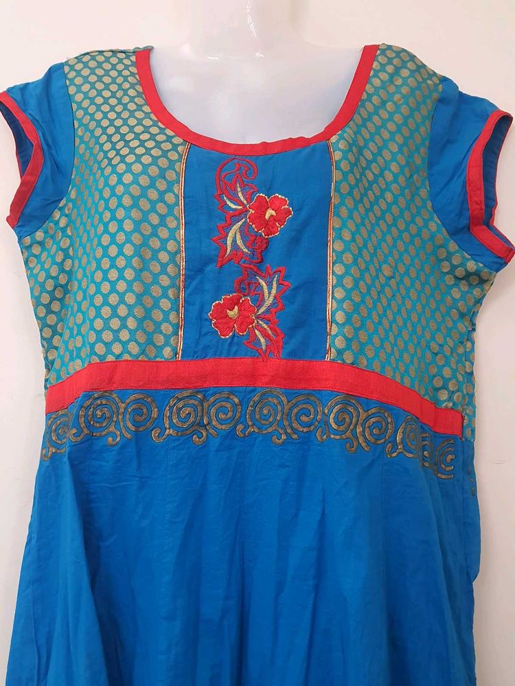 Vibrant Blue Embroidered Kurti
