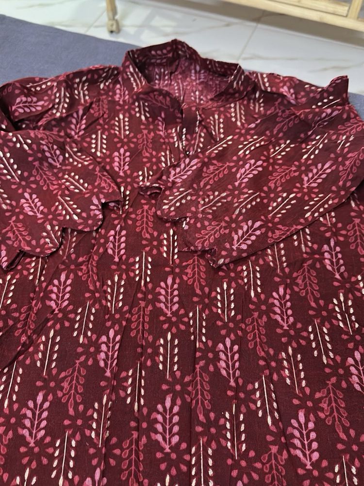 Maroon Printed Kurta