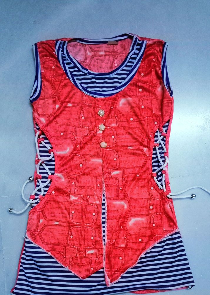 Coral &amp; Stripe Sleeveless Top