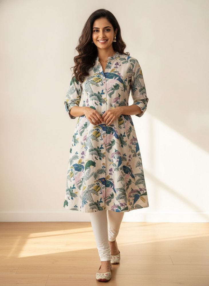 Floral Print Cotton Dress/Kurta