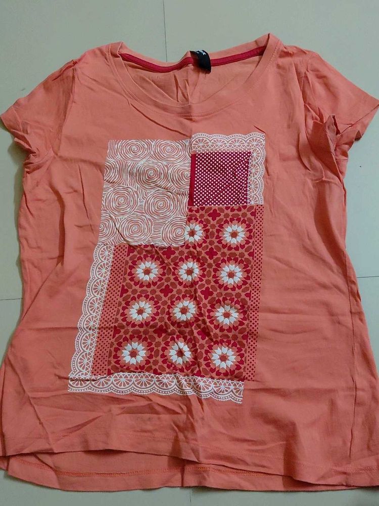 Women's Peach Patchwork T-Shirt