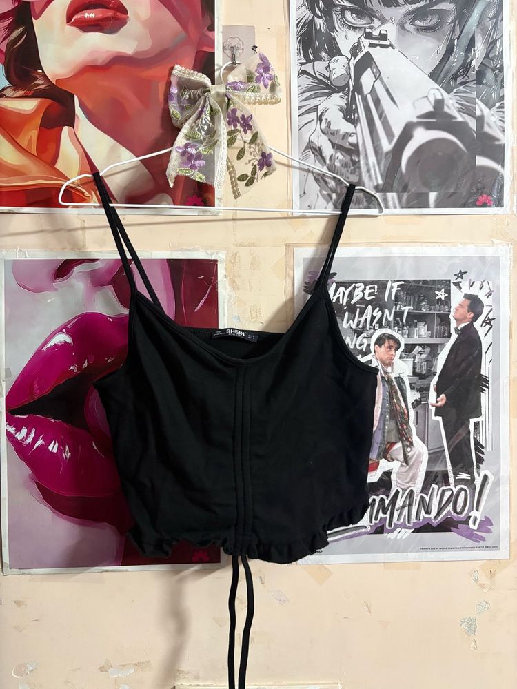 Black Ruched Drawstring Cami Top