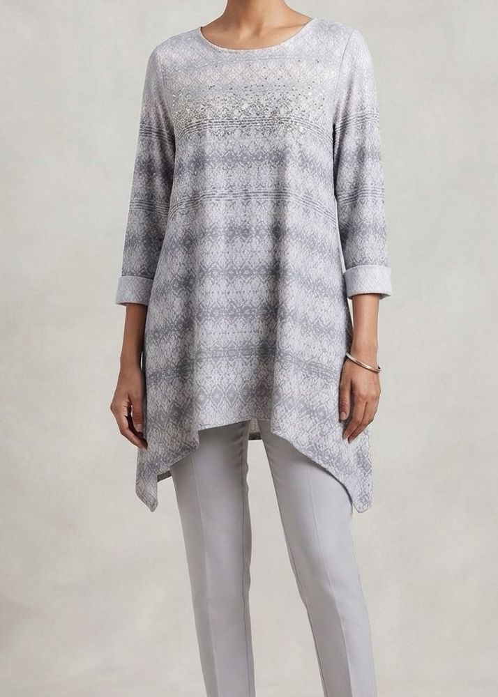 Grey Printed Tunic with Sequins