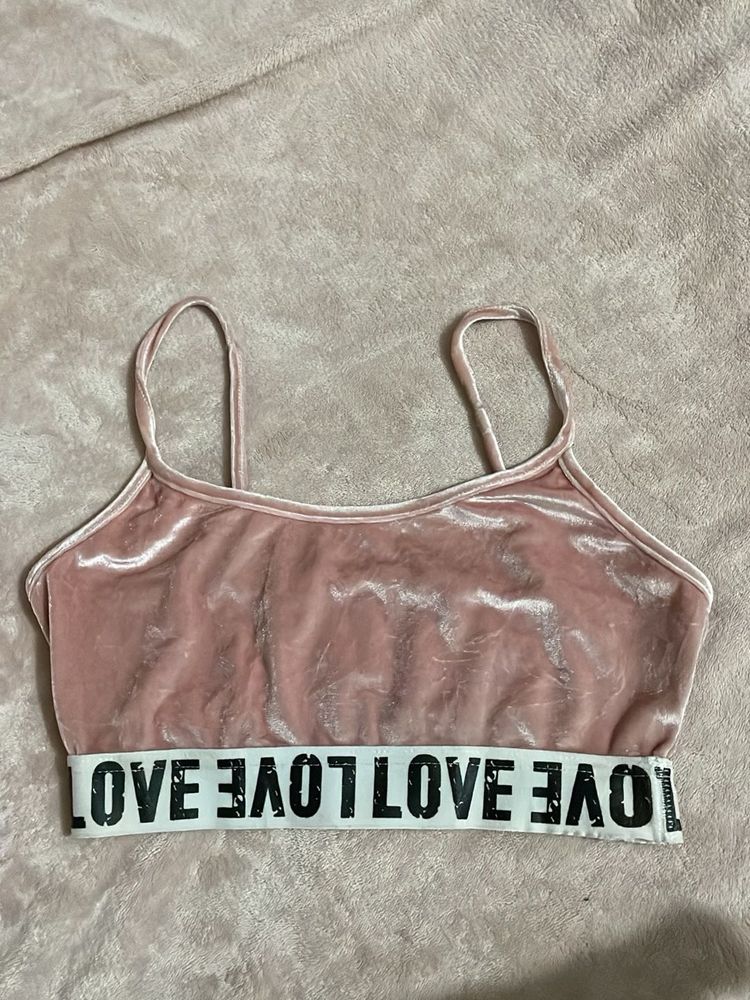 Velvet Pink Sports Bra with LOVE Band