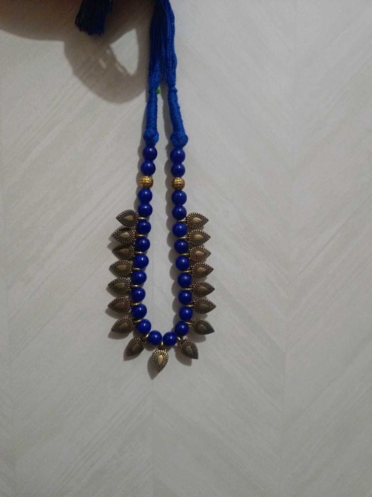Blue Beaded Necklace with Antique Pendant