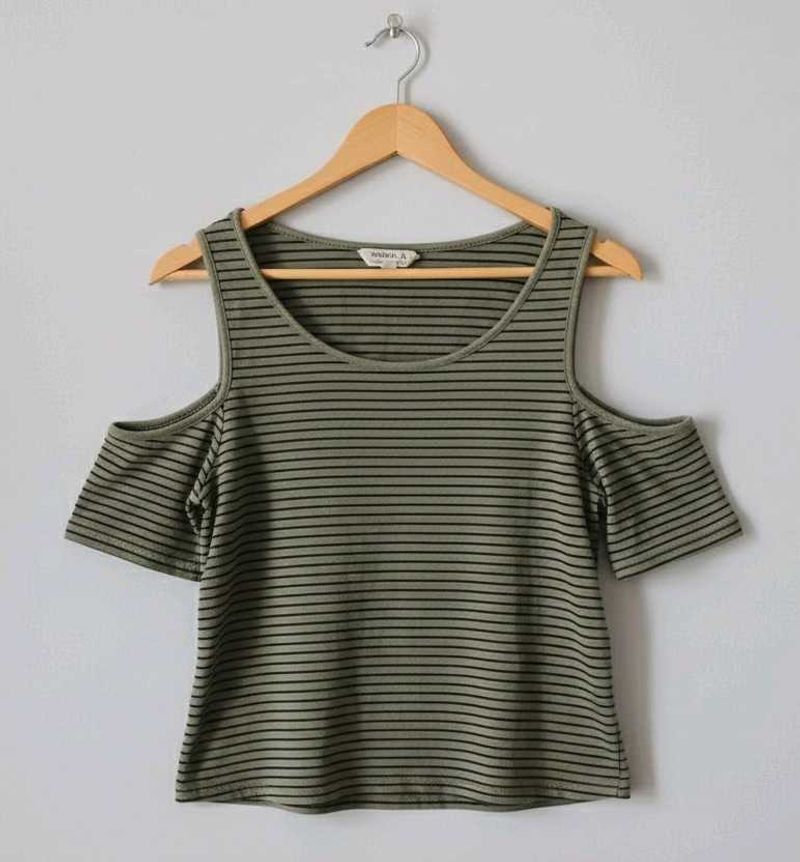 Olive Striped Cold Shoulder Top