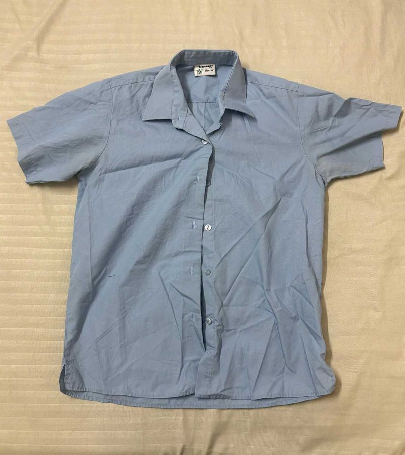 Blue Short Sleeve Button-Up Shirt