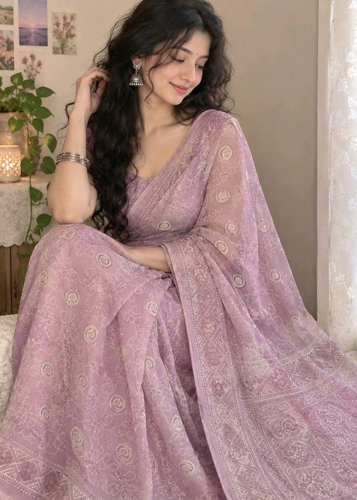 Elegant Lavender Floral Saree