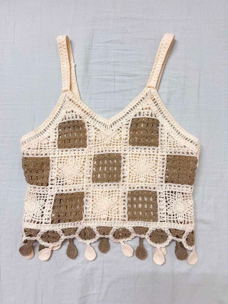 Knit Checkerboard Crop Top