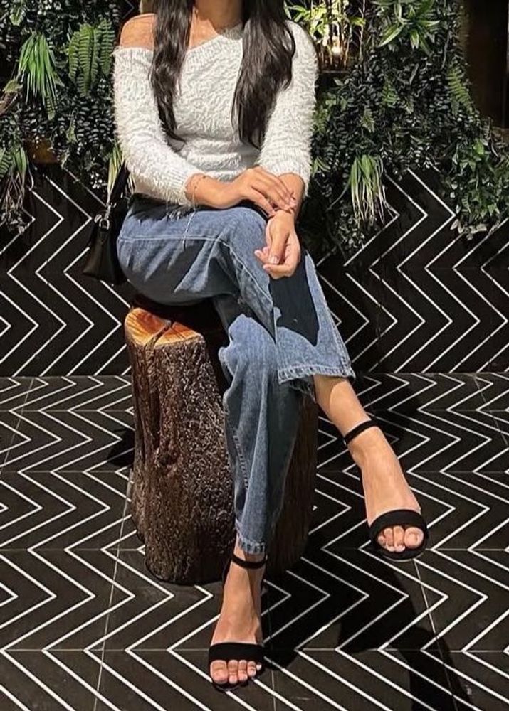 Fluffy Light Blue Off-Shoulder Sweater