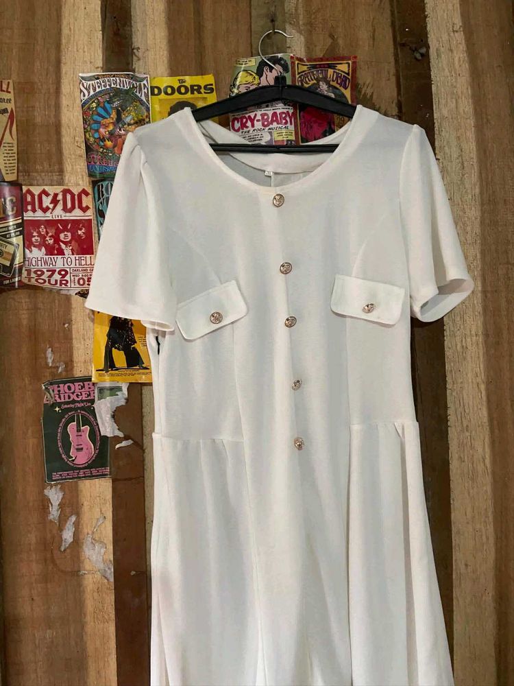 Elegant White Button-Up Dress