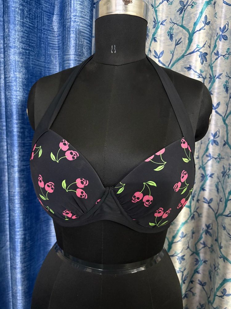Cute Cherry Print Halter Bikini Top