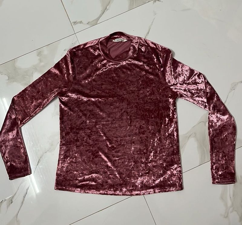 pinkish Velvet Long Sleeve Top