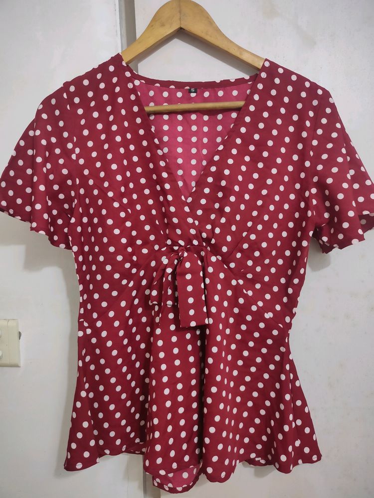 Maroon Polka Dot Top