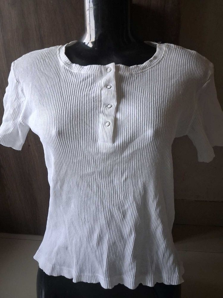 Ribbed White Henleys Top