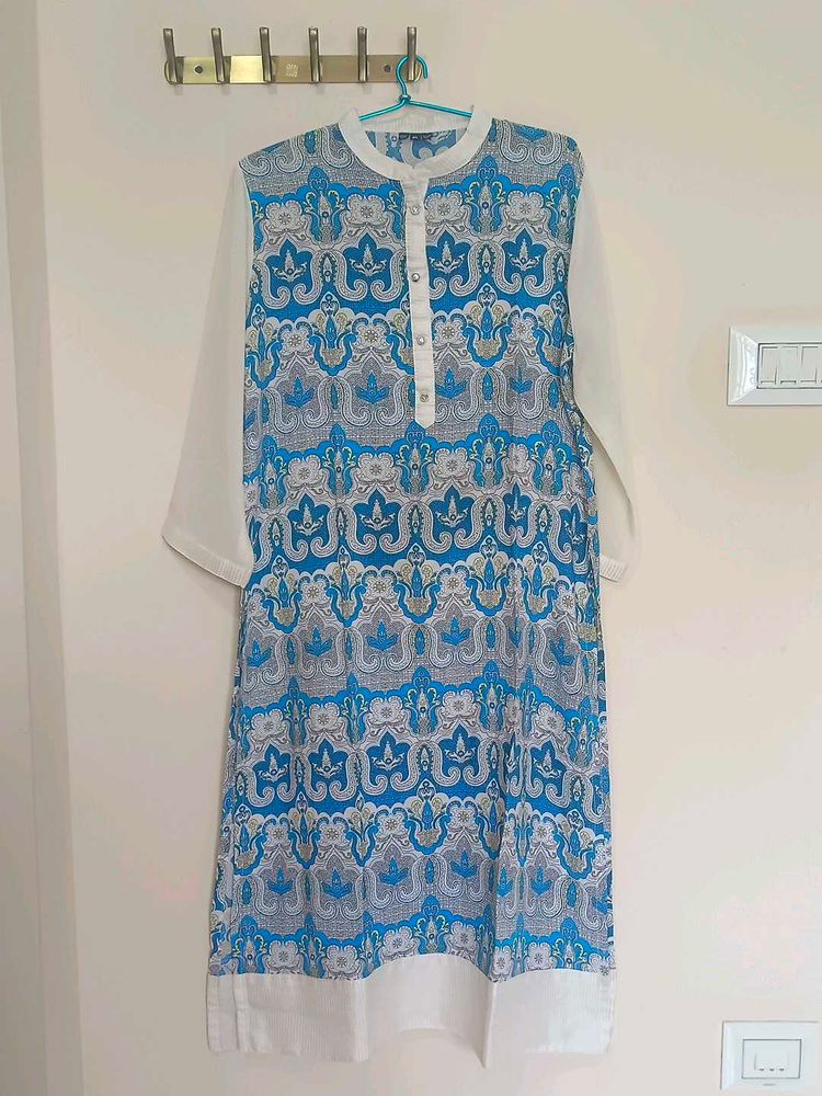 Blue &amp; White Paisley Print Kurta