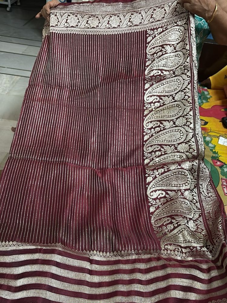 Maroon Saree with Silver Stripes
