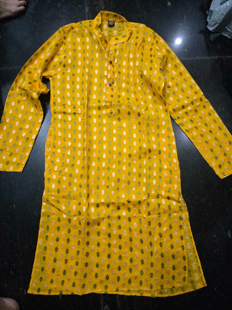 Yellow Printed Kurta