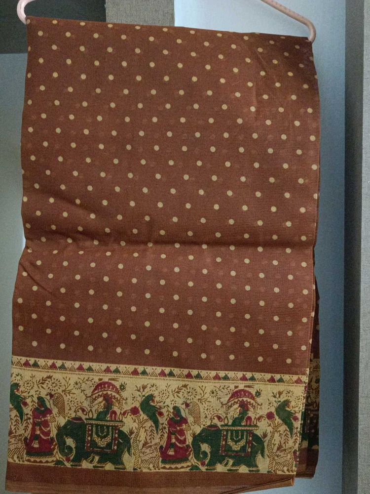 Elegant Brown Polka Dot Saree