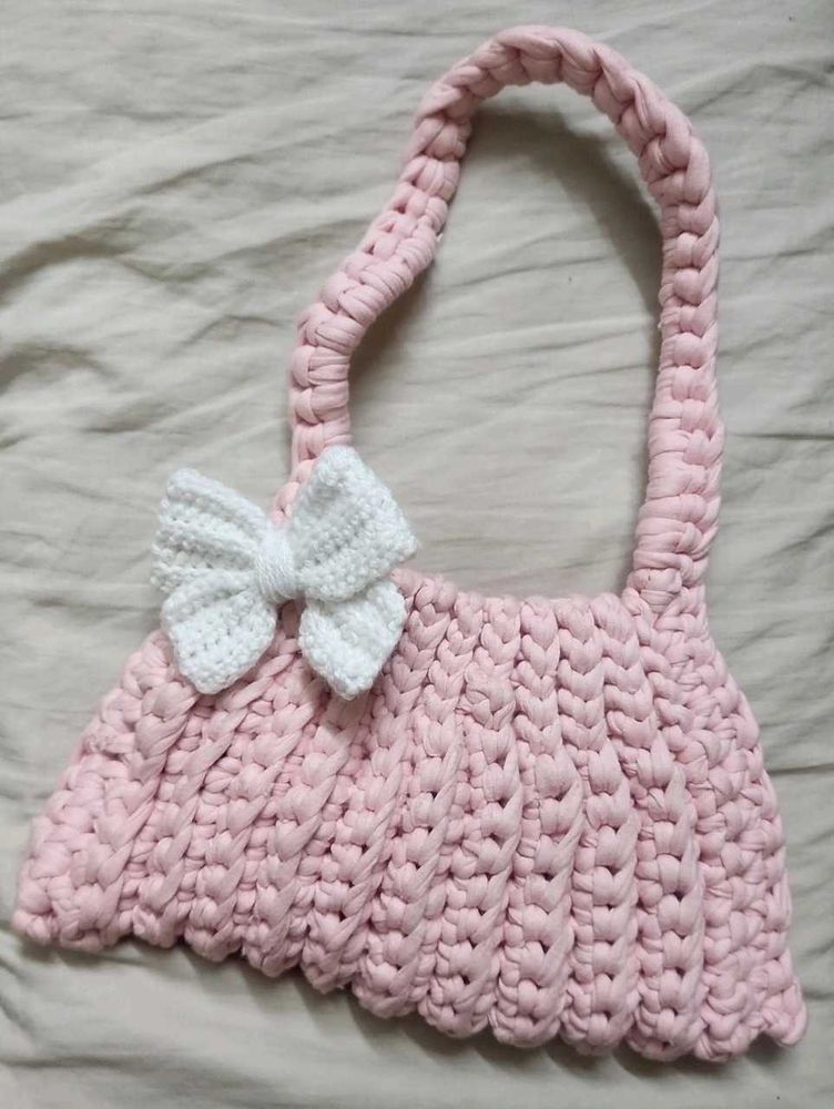 🎀Coquette Pink Crochet Handbag with Bow 🌸✨️