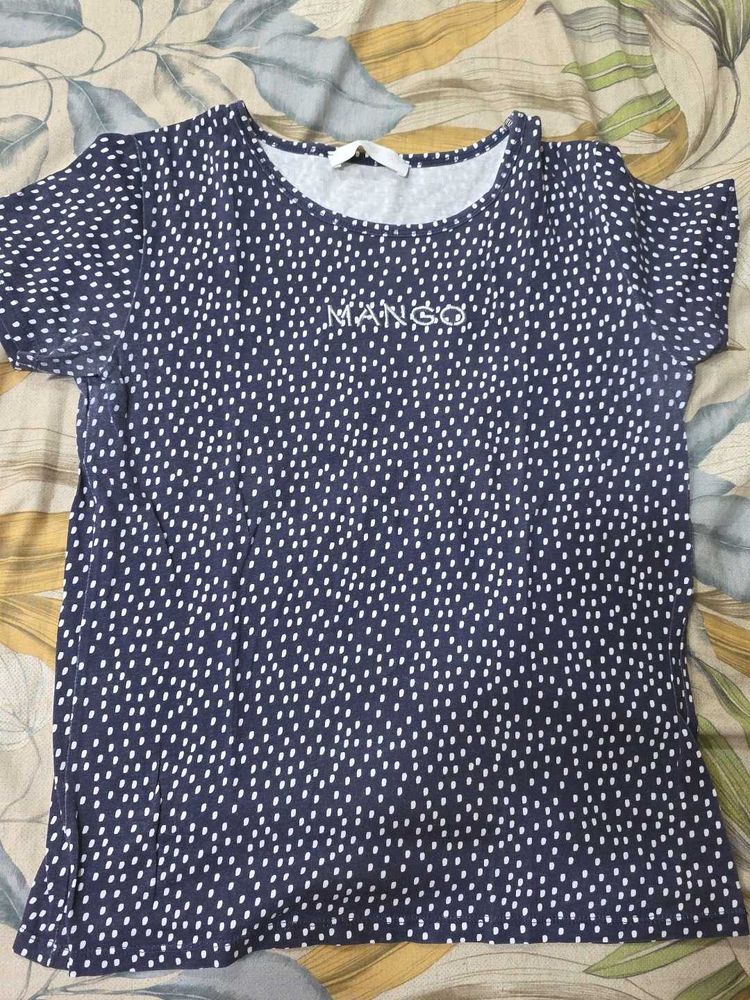 Mango Navy White Polka Dot T-Shirt