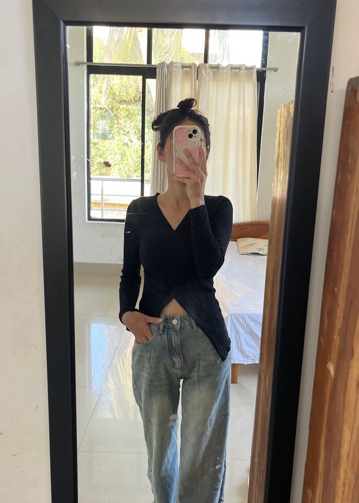 Stylish Black Wrap Top
